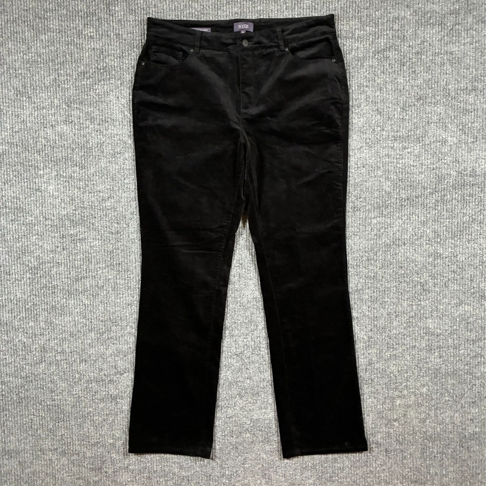 NYDJ Marilyn Straight Velvet Jeans Womens Size 12 Black Lift Tuck Tech High Rise